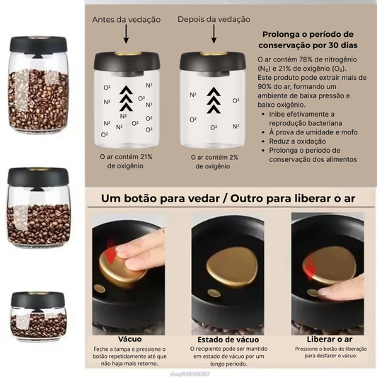 Pote de vidro hermético com válvula de pressão