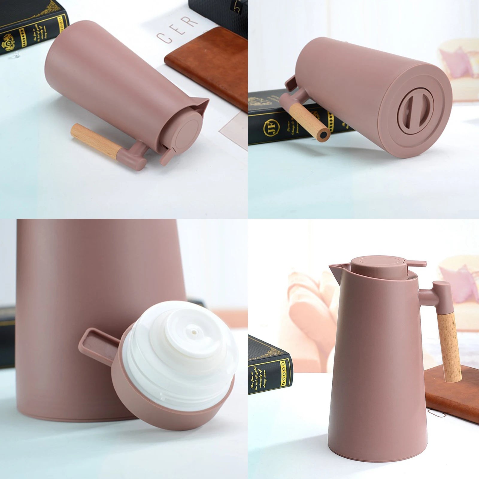 Garrafa Térmica de Café 1L – Parede Dupla com Alça de Madeira