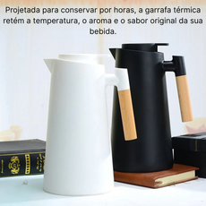 Garrafa Térmica de Café 1L – Parede Dupla com Alça de Madeira