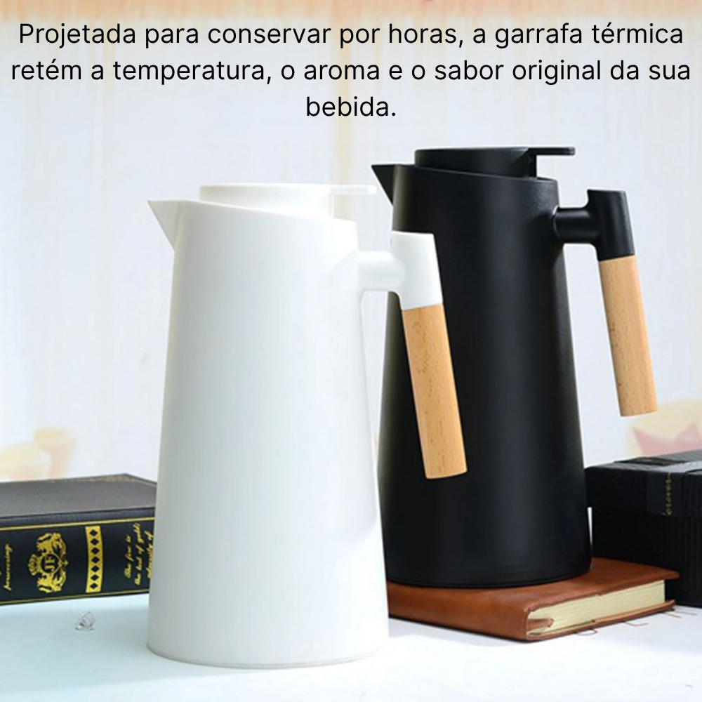 Garrafa Térmica de Café 1L – Parede Dupla com Alça de Madeira