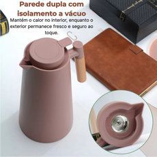 Garrafa Térmica de Café 1L – Parede Dupla com Alça de Madeira